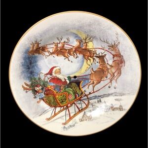 Pottery Barn Nostalgic Santa Stoneware Round Serving Platter 13" Christmas~ New